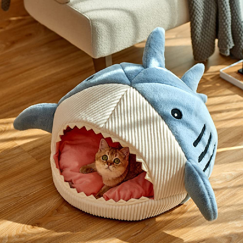 Flauschige Hai Kuschelhöhle für Katzen und Hunde